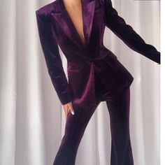 Nwt Zcrave Matching Polyester Blazer And Pant Suit. Size Small. Color Bordo, Purple Blazer, Purple Suits, Prom Ideas, Purple Outfits, Velvet Blazer, Velvet Pants, Flared Pants, Chiffon Maxi Dress