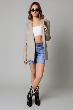 Our Zuri Jacket features a single-breasted and a notch lapel Woven Comes in khaki and white color Model's Measurements Height 5'7" I Bust 32 I Waist 24 I Hips 35 I Size S Special Promotion, Single Breasted, White Color, Shop Now, Rompers, Midi Dress, Boutique, White, Color