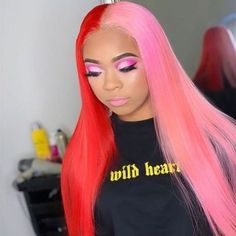 Pink and Red Lace Front Wig Best Human Hair Wigs, Straight Lace Front Wig, Curly Lace Wig, Diy Wig, Long Hair Wigs, Curly Bob Wigs, Editorial Hair, Ombre Pink, Human Wigs