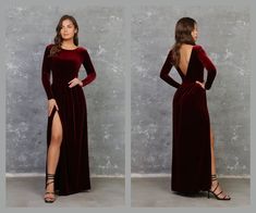 "Bridesmaid Velvet Dress. Gown Dress for Women. Our Dresses made from High Quality Fabric. Dresses made with Love in Europe. More Désir Couture dresses you can find here: https://www.etsy.com/shop/DesirCouture?ref=simple-shop-header-name&listing_id=992376660 ❖ If you wish other neckline, back, sleeves, slit, pockets.. write it in order's note. ❖ Material is quality, flexible and stretchy. ❖ The top of the dress is lined. ❖ In my shop the size scale is different. Please read the dress description Maroon Winter Bridesmaid Dresses, Maroon Velvet Bridesmaid Dresses, Burgundy Dress Bridesmaid, Revenge Dresses, Dark Burgundy Dress, Velvet Burgundy Dress, Bridesmaid Dress Velvet, Open Back Long Sleeve Dress, Gothic Bridesmaids