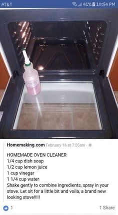 an open oven door with a bottle of cleaner in the front and on the inside