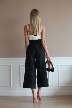 Black Linen Trousers for Women, Unique Linen Culottes by CityDzen Chic Linen Bottoms With Elastic Waistband, Chic Linen Wide Leg Pants For Day Out, Chic Linen Wide Leg Pants With Loosely Fitted Hips, Linen Wide-leg Pants For Day Out, Chic Linen Culottes For Spring, Wide Leg Linen Pants For Day Out, Chic Linen Harem Pants With Pockets, Relaxed Fit Linen Cropped Bottoms, Relaxed Fit Cropped Linen Bottoms