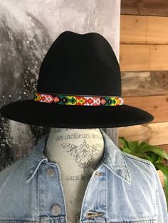 Hand Beaded Hat Band Green & Yellow Black Beaded Western Hat, Black Beaded Brimmed Hat, Beaded Black Festival Hat, Black Beaded Curved Brim Hat, Black Beaded Festival Hat, Festival Black Beaded Hat, Multicolor Beaded Brimmed Hat, Multicolor Beaded Short Brim Hat, Spring Multicolor Beaded Hats