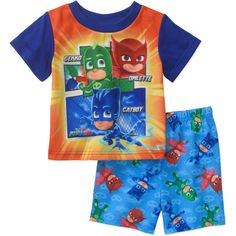 PJ Masks 2 PC Short Sleeve Pajama Set  Boy Size 5T 100% Polyester Playtime Character Print Short Sleeve Sets, Playtime Sets With Character Print And Short Sleeves, Casual Bedtime Sets With Character Print, Short Sleeve Sets With Character Print For Sleepovers, Short Sleeve Sleep Sets With Character Print, Multicolor Character Print Sets For Pajama Party, Multicolor Character Print Sleepover Set, Multicolor Character Print Short Sleeve Sleepwear, Multicolor Short Sleeve Sleepwear With Character Print