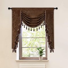 PRICES MAY VARY. 100% Polyester ❤Material: Thick chenille fabric,elegant and soft. Without lining. ❤Size: 1 piece valance, 39" wide with 3" pocket, swag near 22"~24" long,cascade 43"~52" long. ❤How to measure: Measure the pole width from the bracket to bracket. That is the width of the valance width. ❤How to order: 1) Measure pole width. 2) Choose the color you want. 3) Just order valance. ❤Easy Care: Please iron valance in low heat to remove wrinkle from packing. ❤Size: 1 piece valance, 39" wid Room Waterfall, Small Window Treatments, Valances For Living Room, Waterfall Valance, Window Curtains Living Room, Curtain String Lights, Blue Curtains, Curtain Valance, Modern Curtains