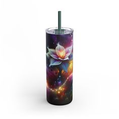 a tumbler cup with a flower on it