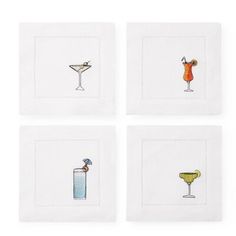 four napkins with cocktail glasses on them