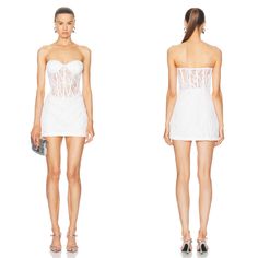 Retrofete Lael White Embellished Lace Strapless Sheer Bustier Mini Dress Sz Xxs Is Brand New With Tags! Introducing The Lael Dress, Designed To Captivate With Its Sweetheart Neckline And Delicate Sheer Lace Detailing. Elevate Your Wardrobe With This Elegant And Romantic Piece That Exudes Timeless Charm. This Mini Dress Features Intricate Lace Embellished Detailing That Add A Touch Of Sophistication And Femininity. Perfect For Special Occasions Or Cocktail Parties, The Lael Dress Offers Both Styl Sheer Bustier, Bustier Mini Dress, Lace Strapless, Cocktail Parties, Style And Grace, Sheer Lace, Lace Fabric, Sweetheart Neckline, Cocktail Party