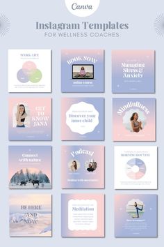 These instagram canva templates are specifically designed for meditation and yoga facilitators, coaches, bloggers, therapists, mental health and fitness professionals. Wellness Instagram, Instagram Grid Design, Instagram Font, Yoga Branding, Font Shop, Life Coaching Tools, Instagram Canva, Online Fonts