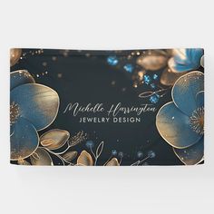 a blue and gold floral design on a black background with the words marble honeymoon jewelry design