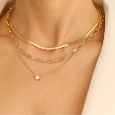 Length: Necklace 1: 15.7” Necklace 2: 16.9” Necklace 3: 17.7” All With 2” Extender Material: 14k Gold Plated Hypoallergenic No Lead Or Nickle No Fading Top Rated Seller Quick Shipper Open To Offers 4000+ Listings Sold Layered Choker Necklace, Layered Chokers, Herringbone Necklace, Diamond Necklace Set, Layered Necklace Set, Length Necklace, Cz Pendant, Gold Necklace Layered, Cross Pendant Necklace