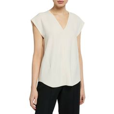 Vince Women's V-Neck Blouse - New With Tags Size: Xs Color: Ivory Retail: $265 V-Neck Cap Sleeves 100% Polyester Hidden Back-Zip Closure Hand Wash, Line Dry 18" Pit-To-Pit, Laying Flat 21.5" Front Length, 24" Back Length Modern V-neck Top For Spring, Modern V-neck Blouse For Spring, Versatile Beige V-neck Top, Elegant White V-neck Top For Work, Chic White V-neck Top, Beige V-neck Top For Office, Beige V-neck Top For Work, Chic White V-neck Top For Spring, White V-neck Top For Workwear