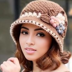 Women's Flowers Knitted Woolen Hat: French Thicken Women's Flowers Knitted Woolen Hat Made Of Cotton, Soft Touch, And Lightweight. Wearing This Flowers Knitted Woolen Hat Will Naturally Fit Your Head And Feel Size Fits Most People: Women's Winter Warm Fashion Hat Approximately 56-58 Cm, Women's Knitted Crochet Flower Beanie Has Good Elasticity And Can Stretch Well To Fit Your Head. *It Does Stretch Some Doesn't Fit All Heads. Great For Tweens For Small-Med Head* Dolly Hair, Crochet Hat For Women, Easter Bonnet, Crochet Beanie Hat, Beanie Hats For Women, Crochet Bucket Hat, Wool Caps, Childrens Hats, Floral Crochet