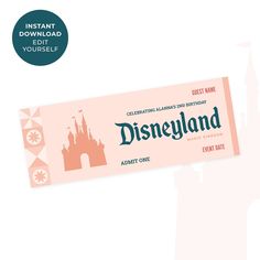 the disneyland ticket is pink and has castle on it