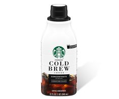 a bottle of cold brew coffee on a white background with clippings to the side