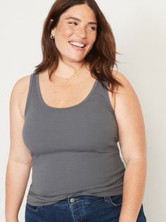 Our First Layer tank top is fitted, fabulous & soft.  Great outfits start here ➡️ Scoop neck.  Sleeveless arm openings.  Rib-knit cotton-blend, with comfortable stretch.  @modelsizes 5’9":S | 5'7":L | 5'10":XL @modelsizes Fitted through body. Casual Gray Scoop Neck Tank Top, Gray Scoop Neck Cotton Tank Top, Gray Seamless Scoop Neck Tank Top, Everyday Crew Neck Seamless Tank Top, Scoop Neck Tank Top For Layering, Scoop Back Tank Top For Everyday, Scoop Neck Tank Top For Everyday Wear, Everyday Scoop Back Tank Top, Everyday Scoop Neck Tank Top