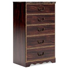 a wooden dresser with four drawers on it