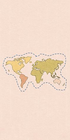 a drawing of the world on a piece of paper with a dotted line going through it