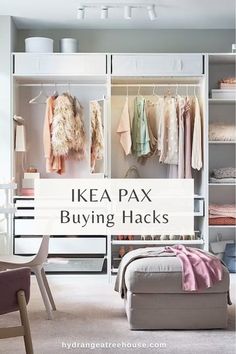 ikea pax buying hacks in the closet with clothes hanging on hangers