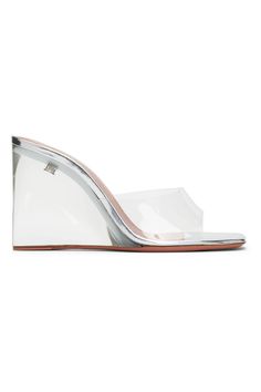 Amina Muaddi: Transparent Lupita Glass Wedge Heeled Sandals | SSENSE Glass Transparent, Amina Muaddi, Wedge Heel Sandals, Glass Slipper, Heels Sandals, Heeled Sandals, Plexus Products, Wedge Heels, Sandals Heels