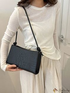 BirdinBag - Crocodile-Patterned Stylish Armpit Bag Armpit Bag, Baguette Bag, Bag Bag, Square Bag, Medium Bags, Simple Style, Medium Size, Pu Leather, Style Casual