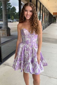 Light Blue Floral Print A-Line Homecoming Dress Classy Homecoming Dress, Modest Homecoming Dresses, Red Mermaid Prom Dress, Elegant Homecoming Dresses, Floral Homecoming Dresses, Lavender Prom Dresses, Prom Dress Trends, White Homecoming Dresses, Mermaid Prom Dresses Lace