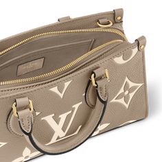 LOUIS VUITTON® - Onthego East West - Bicolore Tourterelle Creme Lv On The Go, Louis Vuitton Onthego, Lv Tote, Louis Vuitton Official, Monogrammed Leather, East West, Daily Essentials, Clothing Ideas, Louis Vuitton Handbags