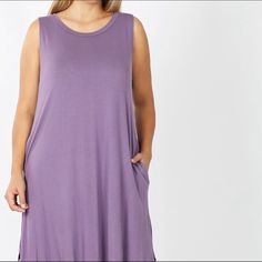 Cute, Lightweight, Sleeveless Dress With Side Slits And Pockets! Beautiful Purple Color. Lots Of Stretch. Excellent Condition Pit To Pit: 19.5” Shoulder To Hem: 48” In Front, 52” In Back Sleeveless Sundress With Side Slits, Casual Sleeveless Dress With Side Slits For Spring, Purple Maxi Length Dresses With Side Slits, Purple Maxi Dress With Side Slits, Solid Color Sleeveless Maxi Dress With Side Slits, Sleeveless Solid Maxi Dress With Side Slits, Sleeveless Summer Dresses With Side Slits, Casual Sleeveless Midi Dress With Side Slits, Casual Purple Sleeveless Sundress