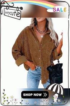 Camel Corduroy Button Pocket Oversize Shirt Oversize Shirt, Women Tops, Oversized Shirt, Shirt Women, Camel, Blouses, Women's Top, T Shirt