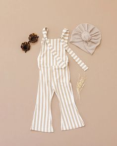 Hippie Vibes Jumpsuit in Beige Stripes Day At The Park, Hippie Vibes, Bell Bottom, Summer Outfit, Bell Bottoms, Body Types, Cotton Material, Sunnies, Everyday Wear