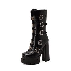 Looking for a unique and stylish way to add some edge to your wardrobe? Check out our gothic platform boots! These beautiful black boots are perfect for dressing up or down. and they really make a statement. They feature buckles for a dramatic look. and they're calf-height for added style. Plus. they have a chunky platform heel that provides both comfort and style.Whether you're hitting the town or just hanging out at home. our gothic platform boots are sure to add some fun and flair to your loo Gothic Platform Boots, Fall Heel, Boots Goth, Goth Boots, Gothic Boots, Punk Boots, Boots Style, Warm Shoes, 2022 Trends