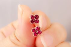 Material: Red Corundum Pure Silver Ear Pin Copper Fashion Element: Plum Blossom Style: Cute Style2: Earrings Copper Fashion, Ear Pin, Ear Pins, Ruby Earrings, Earrings Cute, Plum Blossom, Red Earrings, Gold Plated Silver, Pure Silver