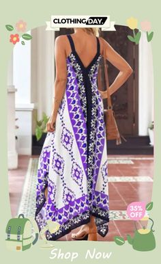 V-neck Casual Loose Retro Print Vacation Sleeveless Maxi Dress Retro Print, Sleeveless Maxi Dress, Retro Prints, Shop Now, Maxi Dress, V Neck, Clothes