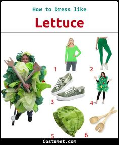 some people are dressed up as lettuce and wearing green clothes with the words, how to dress like lettuce