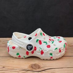 Brand New Crocs Baya Graphic Clog White With Cherries Toddler Size C9 Cute Summer Clogs With Round Toe, White Round Toe Clogs For Summer, White Round Toe Summer Clogs, White Clogs For Spring Beach Outing, Cute Non-slip Summer Clogs, White Non-slip Clogs For The Beach, White Non-slip Clogs For Beach, Cute White Clogs With Round Toe, Cute White Slip-on Sandals