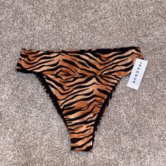 Brand New Size Medium High Waisted Stretch Zebra Print Bottoms For Summer, Fitted Tiger Print Swimwear For Vacation, Brown Beach Bottoms For Beach Season, Brown Bottoms For Beach Season, Brown Summer Bottoms For Poolside, Tiger Print Beachwear Swimwear, Black Tiger Print Swimwear For Beach, Fitted Tiger Print Summer Bottoms, Fitted Tiger Print Bottoms For Summer