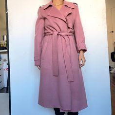 Beautiful Theory Wool/Cashmere Blend Belted Trench Coat Style, 3/4 Length With Wrap Around Belt. More Of A Spring/Fall Coat, Lighter Weight Than The Usual Wool Coat. Unlined. Dusty Rose Pink. Barely Worn, Non-Smoker. 90% Wool 10% Cashmere **As I Pulled It Out To Photograph It I Noticed Some Subtle Moth Damage, Hard To Notice And The Coat Is In Excellent Condition Besides That.See Last Few Up Close Pics. Chic Spring Cashmere Outerwear, Spring Wool Coat With Lapel Collar, Classic Pink Wool Outerwear, Pink Wool Outerwear For Office, Spring Cashmere Wool Coat For Work, Pink Wool Coat For Workwear, Spring Wool Coat With Notch Lapel, Tailored Pink Wool Outerwear, Cashmere Pea Coat For Workwear In Fall