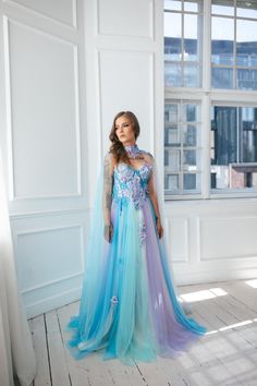 Be the belle of any ball in our Colourful Fairy Gown!  This magical dress features a delicate cape, sparkling diamonds, and lustrous pearls. Adorned with lovely flowers, it'll make you feel like a princess in a fairy tale dream.  Perfect for weddings, photoshoots, prom, or any special occasion.  Stand out in candy colours and enchant all who see you! Message me for any kind of alterations. Art Dress Fashion, Gown With Flowers, Fairy Gown, Magical Dress, Fairies Dancing, Butterfly Fairy, 12th Birthday, A Fairy Tale, Sugar Plum