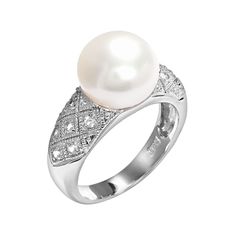 A freshwater cultured pearl and genuine white topaz stones give this ring pure elegance. Click on this JEWELRY & WATCHES GUIDE to learn about fit, styles, materials and more!Ring Details: Ring width: 11-mm Metal: rhodium-plated sterling silver Feature: milgrain Cultured Pearl Details: Type: freshwater Shape: button Size: 10-10.5-mm Color: white Gemstone Details: Gemstone type: genuine white topaz Cut: round Setting: prong Gemstones may have been treated to enhance their appearance. Special care Timeless Pearl White Pearl Ring For Anniversary, Elegant Pearl Drop Ring For Anniversary, Luxury White Rings With Pearl Drop, Luxury Pearl Rings With Diamond Accents, Elegant Pearl Ring For Anniversary, Classic White Pearl Ring With Diamond Accents, White Diamond Ring With Pearl Drop For Anniversary, Classic Diamond Pearl Ring In Pearl White, Luxury Pearl White Pearl Ring With Diamond Accents