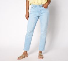 Introduce this cool, new style into your daily denim wardrobe for a look that's flattering and on-trend. This slimming pair of jeans sits right at the natural waist with a tapered silhouette and a hem that hits at the ankle. Team it with a T-shirt and chunky-sole sneakers for a trip to the farmer's market or a printed button-front blouse and strappy sandals for a casual Friday at the office. From NYDJ. Spring Cropped Mom Jeans With Frayed Hem, Spring Mom Fit Cropped Jeans With Frayed Hem, Spring Medium Wash Mom Fit Cropped Jeans, Spring Mom Fit Medium Wash Cropped Jeans, Spring Mom Fit Jeans With Tapered Leg, Spring Mom Fit Tapered Leg Jeans, Spring Mom Fit Cropped Jeans, Spring Cropped Mom Jeans, Spring Straight Cropped Jeans In Denim Blue