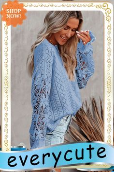 Sky Blue Crochet Lace Pointelle Knit Sweater Blue Crochet, Pointelle Knit, Winter Sweaters, Crochet Lace, Sky Blue, Knit Sweater, Blue Sky, Sweaters & Cardigans, Cardigans