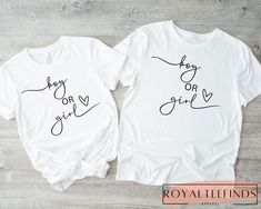 Gender Reveal Matching Family Shirts DETAILS Our Bella + Canvas t-shirts are SUPER soft and SUPER comfy. Roll the sleeves for a different look or even tie it in a knot at the bottom. Sleeves are only rolled for the picture. You can still get the rolled cuffed sleeved look by simply rolling them up! If you would like sleeves permanently cuffed, please pay the link at the bottom of this page to cover the cuffed sleeve charge. FABRICATION Solid Colors: 100% combed and ring spun cotton, 30 single, 4 White Short Sleeve T-shirt For Gender Reveal, Unisex White Family Matching Shirt, White Unisex Shirt For Family Matching, White Short Sleeve Shirt For Gender Reveal, White Short Sleeve Tops For Gender Reveal, White Graphic Tee For Gender Reveal, White Family Matching Shirt For Gender Reveal, Family Matching White Shirt For Gender Reveal, White Shirt With Graphic Print For Gender Reveal