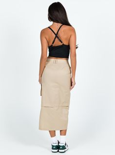 Cargo midi skirt, high rise  Belt looped waist, three pocket design, zip & button fastening  60% cotton 40% elastane  Cold machine wash  Length of size US 4 / AU 8 waist to hem: 86cm / 33.8in Chic Fitted Skirt With Cargo Pockets, Chic Spring Skirt With Cargo Pockets, Spring Chic Skirt With Cargo Pockets, Chic High Waist Cargo Skirt With Belt Loops, Fitted Utility Skirt, Spring Cargo Pocket Skirt, Fitted Utility Skirt For Summer, Spring High Waist Lined Cargo Skirt, Spring High Waist Cargo Skirt