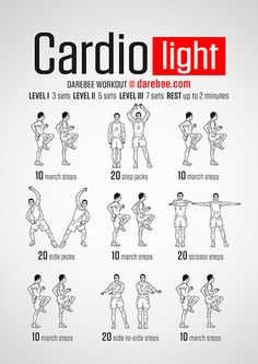 the cardio light workout poster shows how to do it in 10 minutes or less