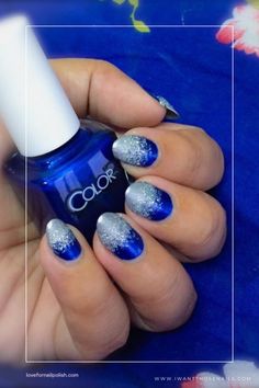 Royal Blue Glitter Nails Blue Ombre Glitter Nails, Blue Ombre Nail Designs, Blue Ombre Nail, Ombre Glitter Nails, Ombre Nail Design, Blue Stiletto Nails, Gold Chrome Nails, Blue Ombre Nails