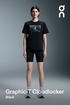 A versatile, all-day, classic tee with an eye-catching cloud graphic detail. Made from soft preferred cotton | On Women's Graphic-T Cloudlocker Short-Sleeve Shirt in Black, Size: Medium. All-day, preferred cotton, recovery Active Life. Performance All Day Cloud Graphic, Running Accessories, On Logo, Travel Shoes, Active Life, Tennis Clothes, Lifestyle Clothing, Running Clothes, Sports Top