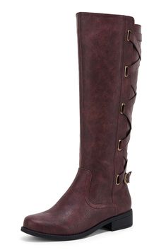 PRICES MAY VARY. Fashionable synthetic leather knee high boots for women by Syktkmx Features round toe, lace-up closure, low 0.5 in heel, and rubber sole Casual and stylish design perfect for everyday wear Padded interior provides comfort for all-day wear Available in wine red color and medium width in sizes 5-11 Product Description: Upgrade your winter footwear collection with these Women' stsappy motorcycle knee high boots. These boots are designed to keep you stylish and comfortable during th Knee High Boots Winter, Winter Footwear, Motorcycle Leather, Low Heel Shoes, Boots Winter, Knee High Leather Boots, Footwear Collection, School Shopping, Motorcycle Boots