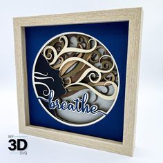 a 3d cut out of paper with the word breathe in it's center surrounded by swirls and waves