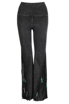 Pat Dahnke Wide Leg Fringe Pants For Fall, Wide Leg Pants With Fringe For Fall, Fitted Wide Leg Bottoms With Fringe, Stretch Bottoms With Fringe For Fall, Fall Stretch Bottoms With Fringe, Fall Bottoms With Fringe And Stretch, Bohemian Fringe Bottoms For Fall, Bohemian Fringed Bottoms For Fall, Fall Wide Leg Bottoms With Fringe