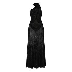 Tailored from sheer fabric adorned with sequins and beads, this black dress hugs the body. Featuring a detached bodysuit lining that you can wear the dress with or without it.  Skirt with godet detailing, Concealed side zipper, Detached bodysuit lining, Draped wide skirt, Long sash wrapped around the neckline, Open back. Materials: 90% Polyester, 10% Elastane Color: Black Made in Turkey.  Dry clean only Black Gown Sequin, Fitted Contrast Sequin Cocktail Gown, Cocktail Gown With Contrast Sequin, Fitted Evening Gown With Contrast Sequin, Black Elegant Sequin Fabric For Evening, Black Sequin Fabric For Evening, Elegant Black Sequin Fabric For Evening, Elegant Cocktail Gown With Contrast Sequin, Elegant Sequin Fabric For Evening Dress And Festive Occasions